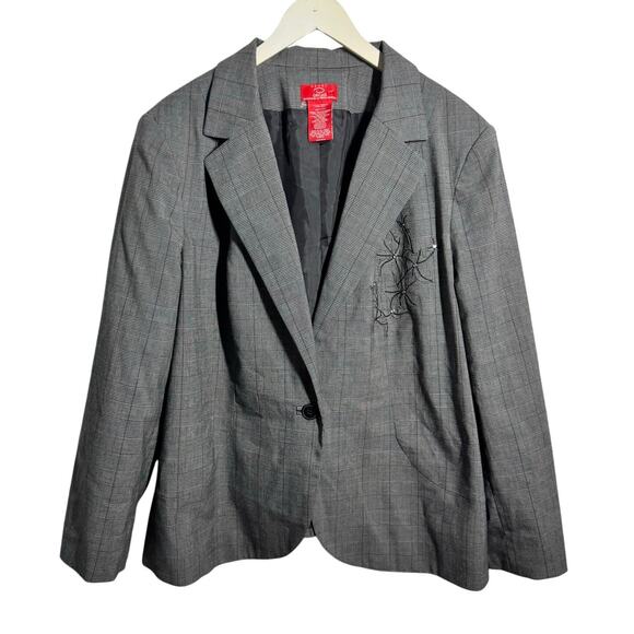 Oscar de la Renta Jackets & Blazers - Oscar De La Renta Women 20W Single Button Grey Plaid Houndstooth Blazer Plus